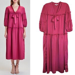 Taylor Tillman Satin Tiered Bow Neck Midi Maxi Dress